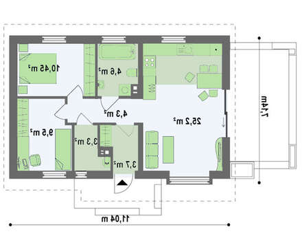 Проект небольшого классического одноэтажного дома