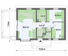 Проект небольшого классического одноэтажного дома