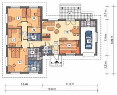Одноэтажный дом Т - образной формы