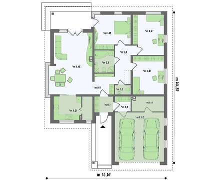 Проект одноэтажного коттеджа с гаражом и кирпичным фасадом