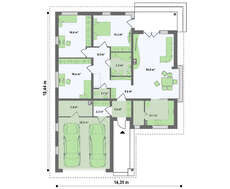 Проект одноэтажного коттеджа с гаражом и кирпичным фасадом