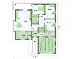 Проект одноэтажного дома площадью 175 кв.м. с гаражом для двух авто