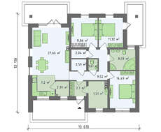 Проект одноэтажного дома с четырехскатной крышей общей площадью 110 кв.м.