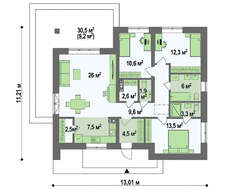 Проект уютного одноэтажного дома площадью 109 кв.м.