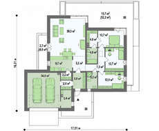 Проект одноэтажного дома с небольшим гаражом для 2 авто площадью 183 кв.м.