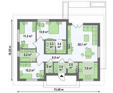 Проект загородного одноэтажного  дома площадью 99 кв.м.