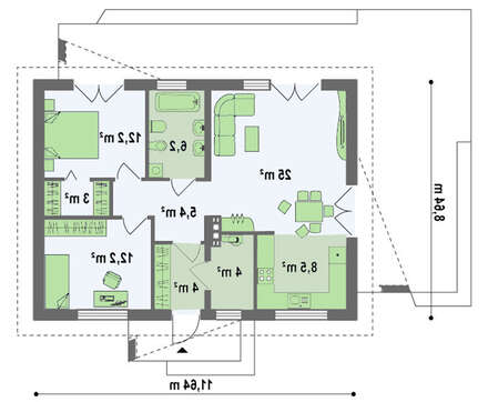 Проект классического одноэтажного загородного дома с мансардой и двускатной крышей