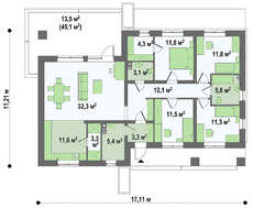 Проект одноэтажного коттеджа площадью 130 кв.м.