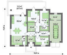 Проект одноэтажного классического дома с гаражом площадью 151 кв.м