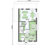 Проект двухэтажного дома с фальцевой кровлей общей площадью 103 кв.м.