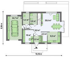 Проект мансардного дома из пенобетона с гаражом общей площадью 194 кв.м.