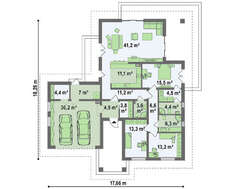 Проект одноэтажного дома с гаражом для двух машин площадью 187 кв.м.