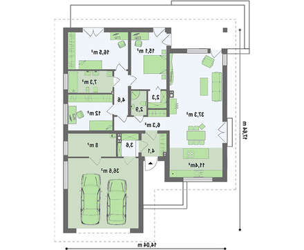 Проект одноэтажного дома с гаражом на две машины