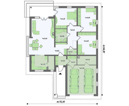 Проект одноэтажного коттеджа с гаражом для двух автомобилей