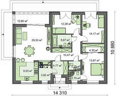 Проект компактного жилого дома на 124 кв. м для проживания небольшой семьи