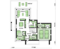 План современного особняка площадью 283 кв. м с пристроенным гаражом на два автомобиля