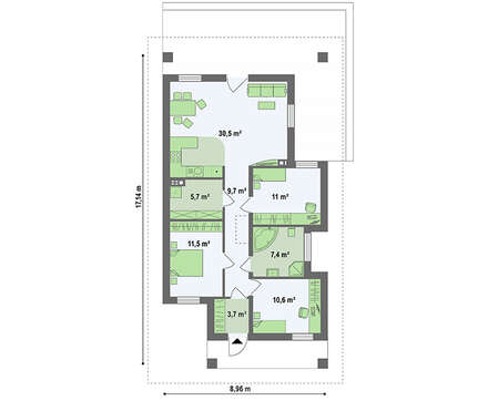 План небольшого коттеджа на 89 кв. м для сезонного проживания