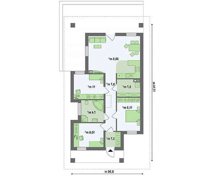 План небольшого коттеджа на 89 кв. м для сезонного проживания