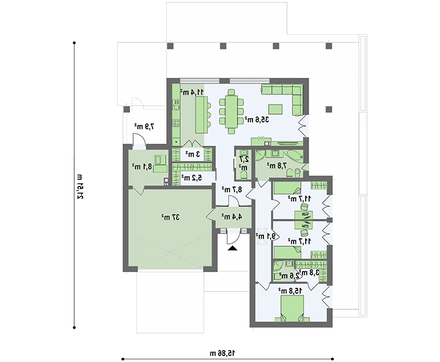 Проект одноэтажного дома площадью 186 кв. м с декором из искусственного камня