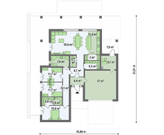 Проект одноэтажного дома площадью 186 кв. м с декором из искусственного камня