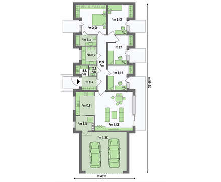 Планировка коттеджа площадью 170 кв. м в стиле барнхаус с четырьмя спальнями