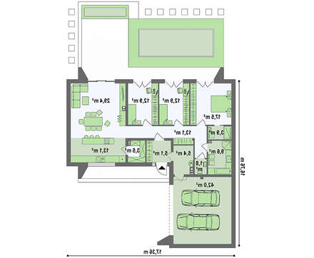 Планировка современного коттеджа площадью 170 кв. м с тремя спальнями и санузлами