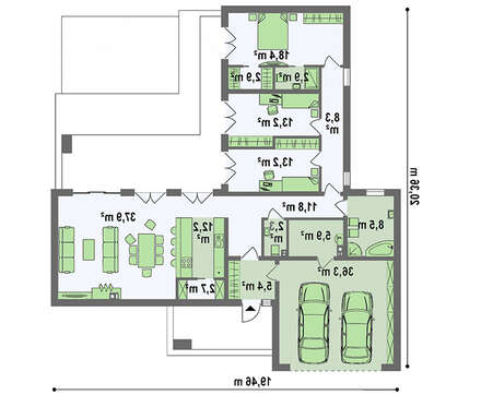 Чертеж модного дома на 180 кв. м с вместительным гаражом под два автомобиля