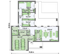 Чертеж модного дома на 180 кв. м с вместительным гаражом под два автомобиля