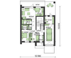 Планировка просторного коттеджа площадью 173 кв. м с двумя кухнями