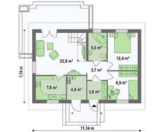 Планировка небольшого коттеджа на 149 кв. м с пятью спальнями