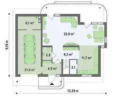 Проект коттеджа с гаражом, балконом и эркером