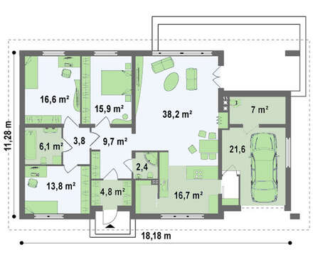 Проект элегантного коттеджа с тремя спальнями