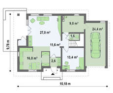 Проект дома с гаражом и оригинальной мансардой