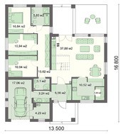Проект одноэтажного жилого дома с просторной зоной отдыха