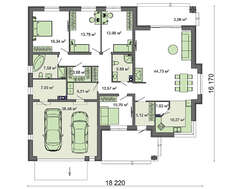 Одноэтажный коттедж с четырьмя спальнями