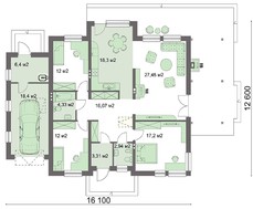 Одноэтажный коттедж с тремя спальнями