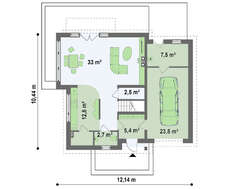 Проект коттеджа простой формы с двускатной крышей