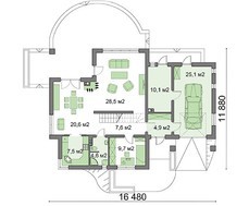 Двухэтажный жилой дом с полукруглой верандой