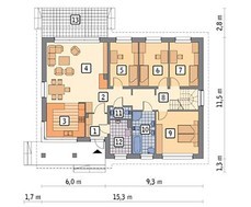 Планировка европейского дома на 132 кв. м с четырьмя спальнями