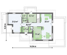 Проект дома с мансардой и дополнительным помещением на первом этаже