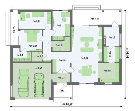 Проект одноэтажного коттеджа с гаражом и крытой террасой