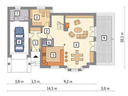 Проект красочного двухэтажного дома с 5 спальнями, гаражом и интересной гостиной