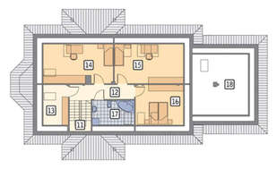 План просторного коттеджа площадью 322 кв. м с серо-бежевым экстерьером