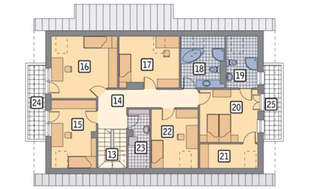 Проект компактного мансардного дома для большой семьи с гаражом на 2 авто
