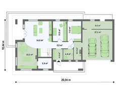 Проект коттеджа со встроенным гаражом и 2 спальнями