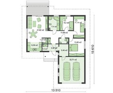Планировка жилого одноэтажного дома площадью 120 кв. м на два гаража