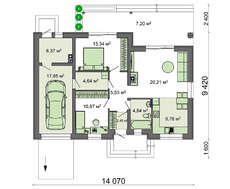 Схема жилого дома в благородных оттенках на 100 кв. м с гаражом