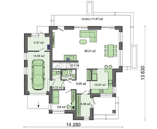 Схема стильного двухэтажного жилого дома с красивым балконом