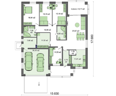 Проект изящного одноэтажного дома с вместительным гаражом