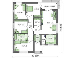Планировка компактного одноэтажного жилья на 4 спальни